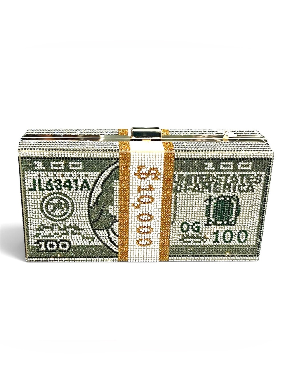 Stack of Cash Clutch Purse $10,000 Money Crystal Rhinstone Bling Bag Las Vegas